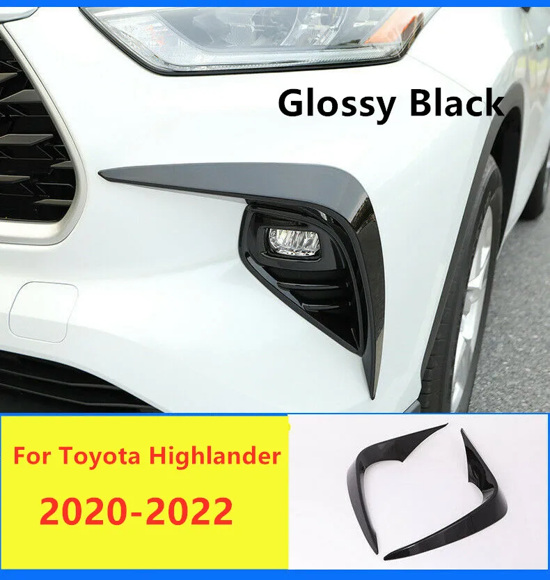 

2PCS ABS Glossy Black Exterior Front Fog Light Lamp Trim Strip Cover Styling Exterior Cover For Toyota Highlander 2020-2022