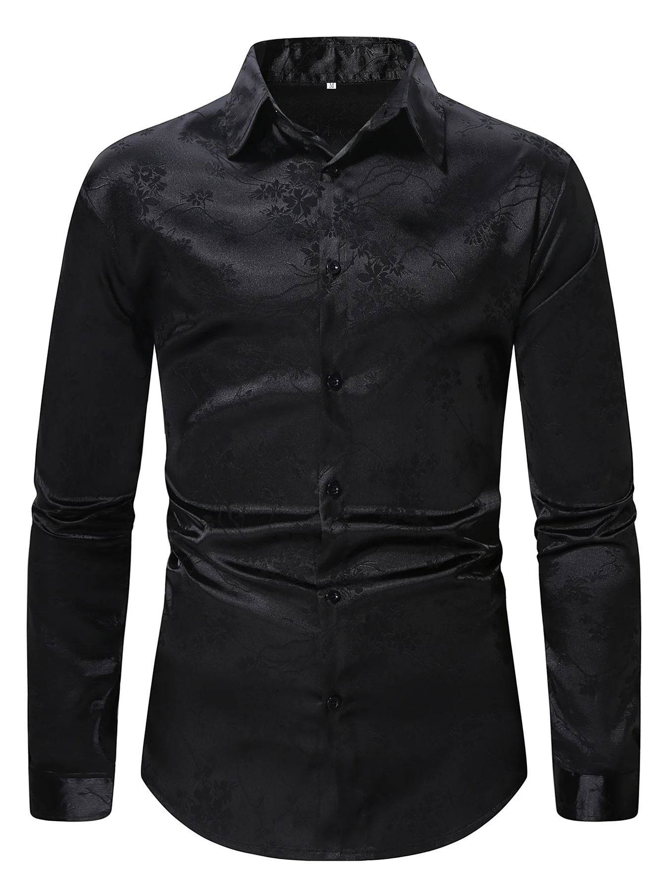 Floral Jacquard Men\'s Stylish Long Sleeve Button Down Shirt, Spring Fall Banquet Dress, Gift For Mature Men