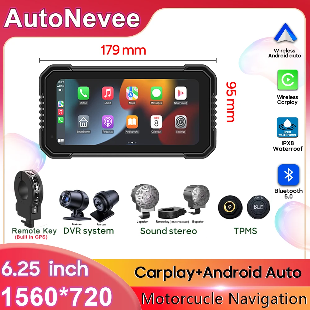 Carplay Motorcycle Android Auto GPS Navigation IPX8 Waterproof For Moto Multimedia Digital Dashboard Display Screen Monitor Bike