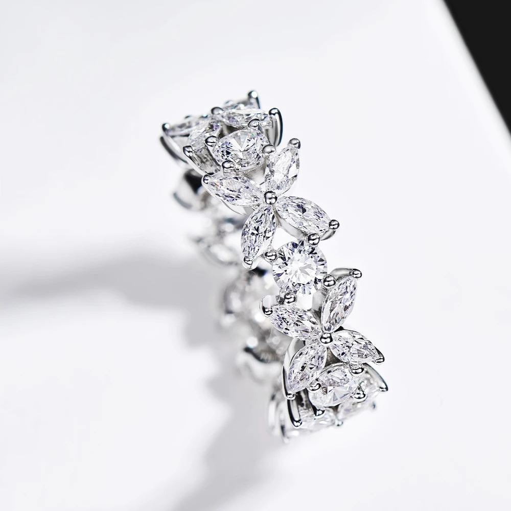 Penuh Moissanite Marquise cincin pemotong 925 Sterling Silver Clover keabadian berlian cincin Band untuk wanita pernikahan perhiasan bagus