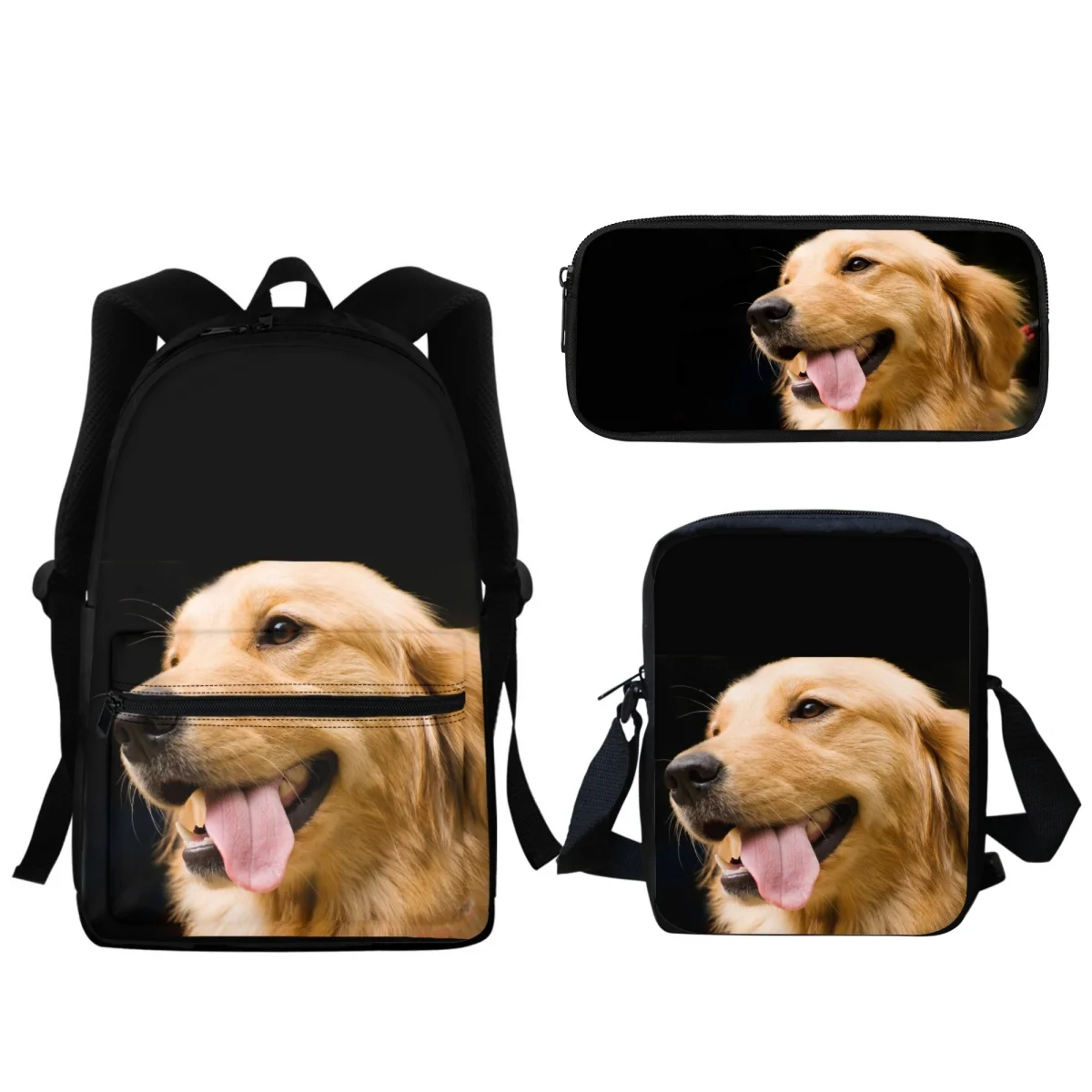 Golden Retriever Print Fashion Student School Bag Meninos Meninas All-Match Zipper BookBags Alta qualidade All-Match Travel Backpack