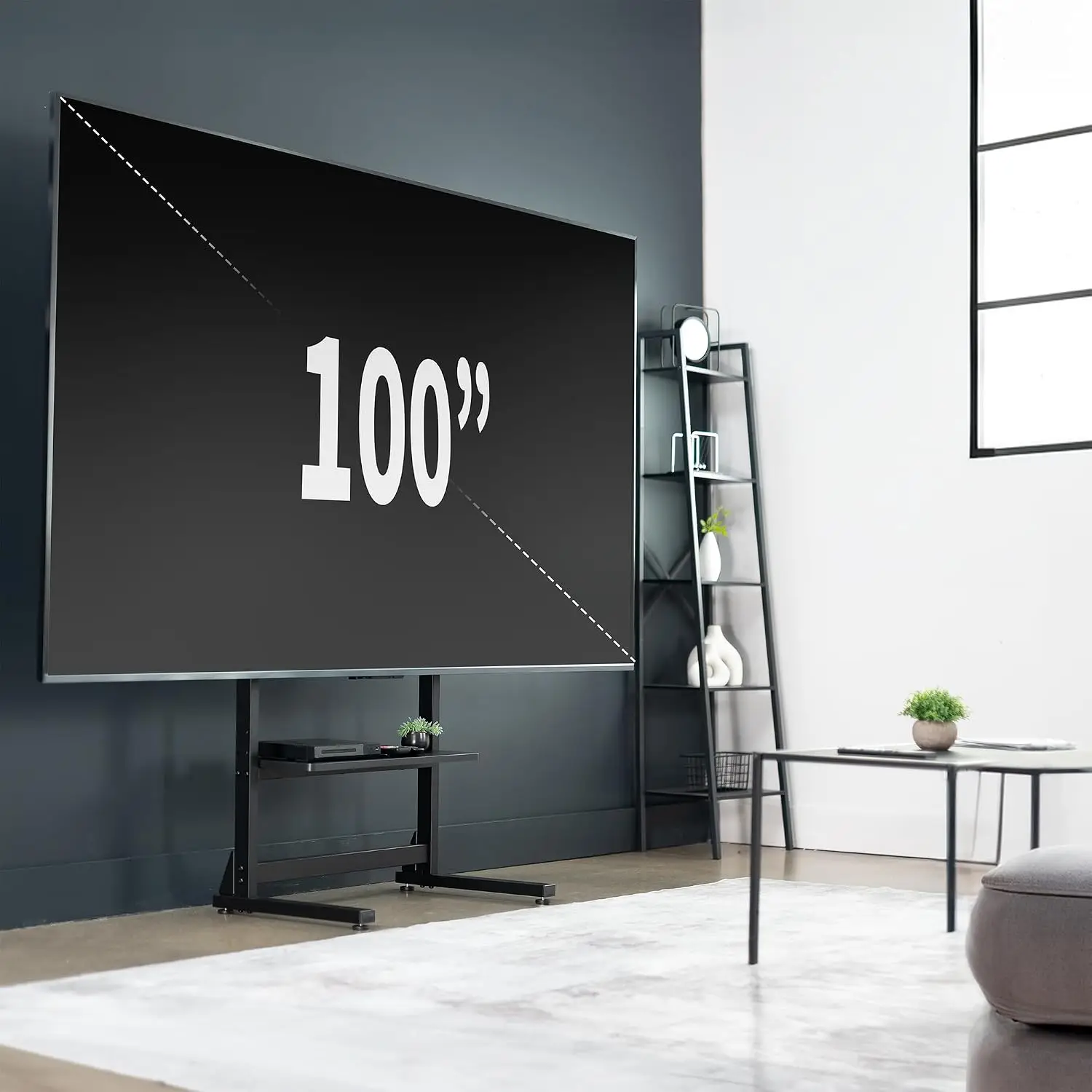 Heavy Duty 55 to 100 inch TV Floor Stand, Holds up to 154 lbs, Tall Stationary TV Mount with Storage Shelf, Black, STAND-TV100F