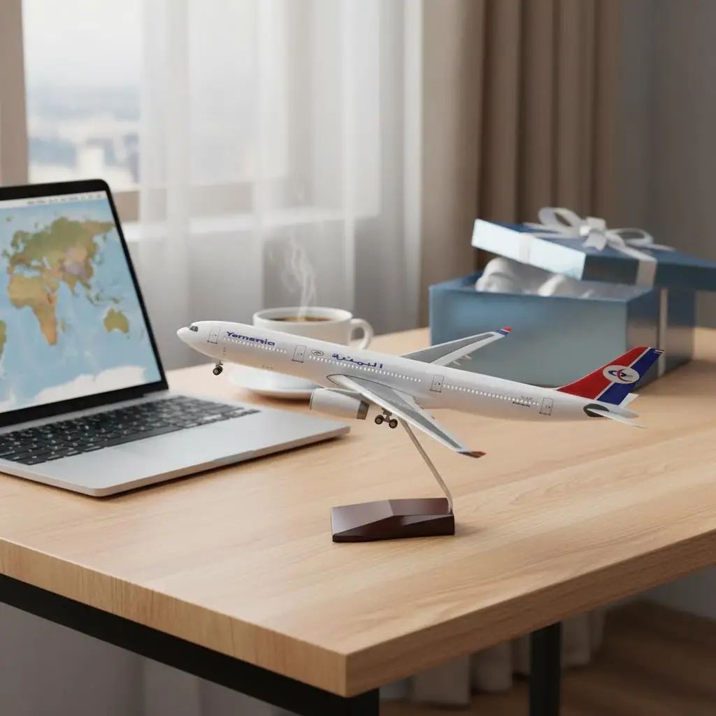 A330 Yemen International Airways 1:135 Scale Model Airplane 47CM Die-cast Resin Plane Lights Landing Gear Collection Display