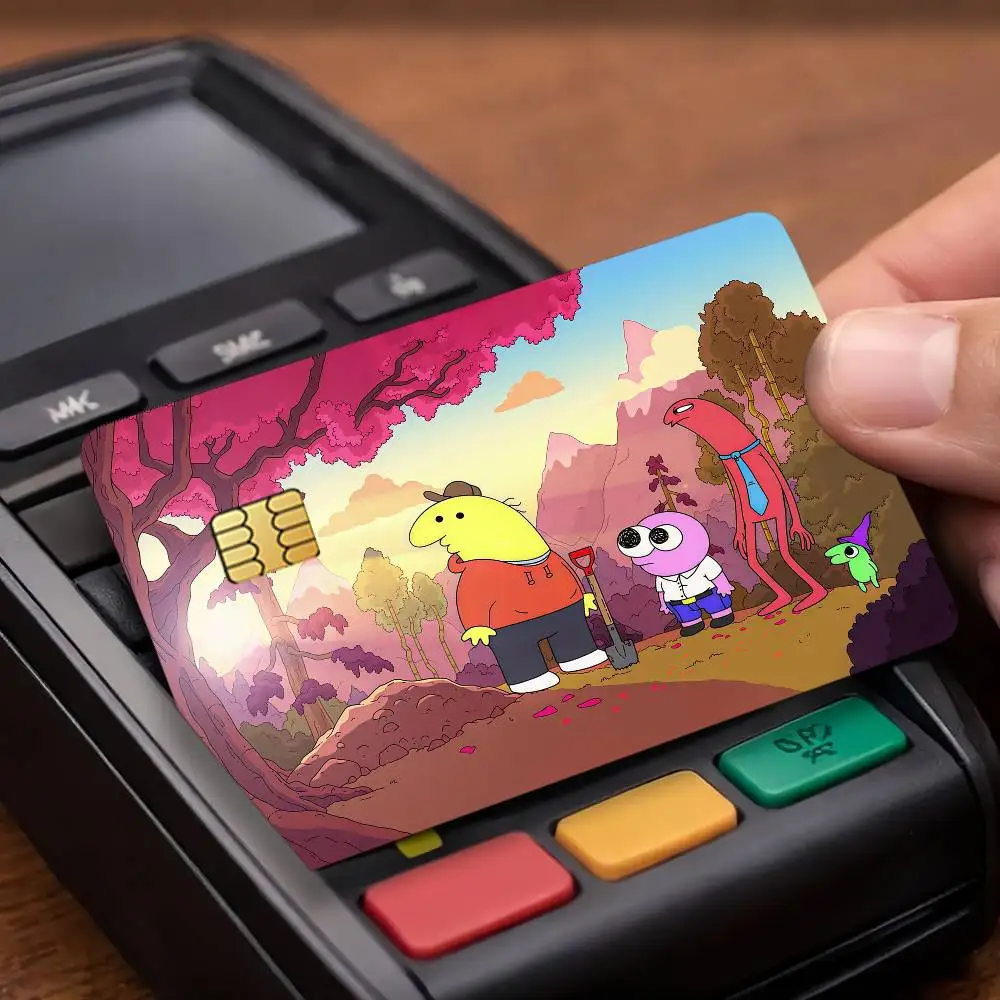 Cartoon S-Smiling Friends Credit Decorative Card Stickers Suitable For Bank Cards Metro Transit Anti-scratch Gift 4PCS