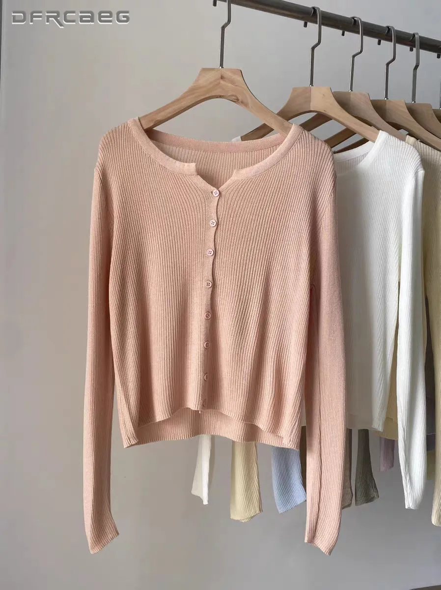 

Korean Style Soft Knitted Base Cardigan Shirt Top For Woman Autumn Long Sleeve Slim Casual V-Neck Bottoming Sweater Clothing