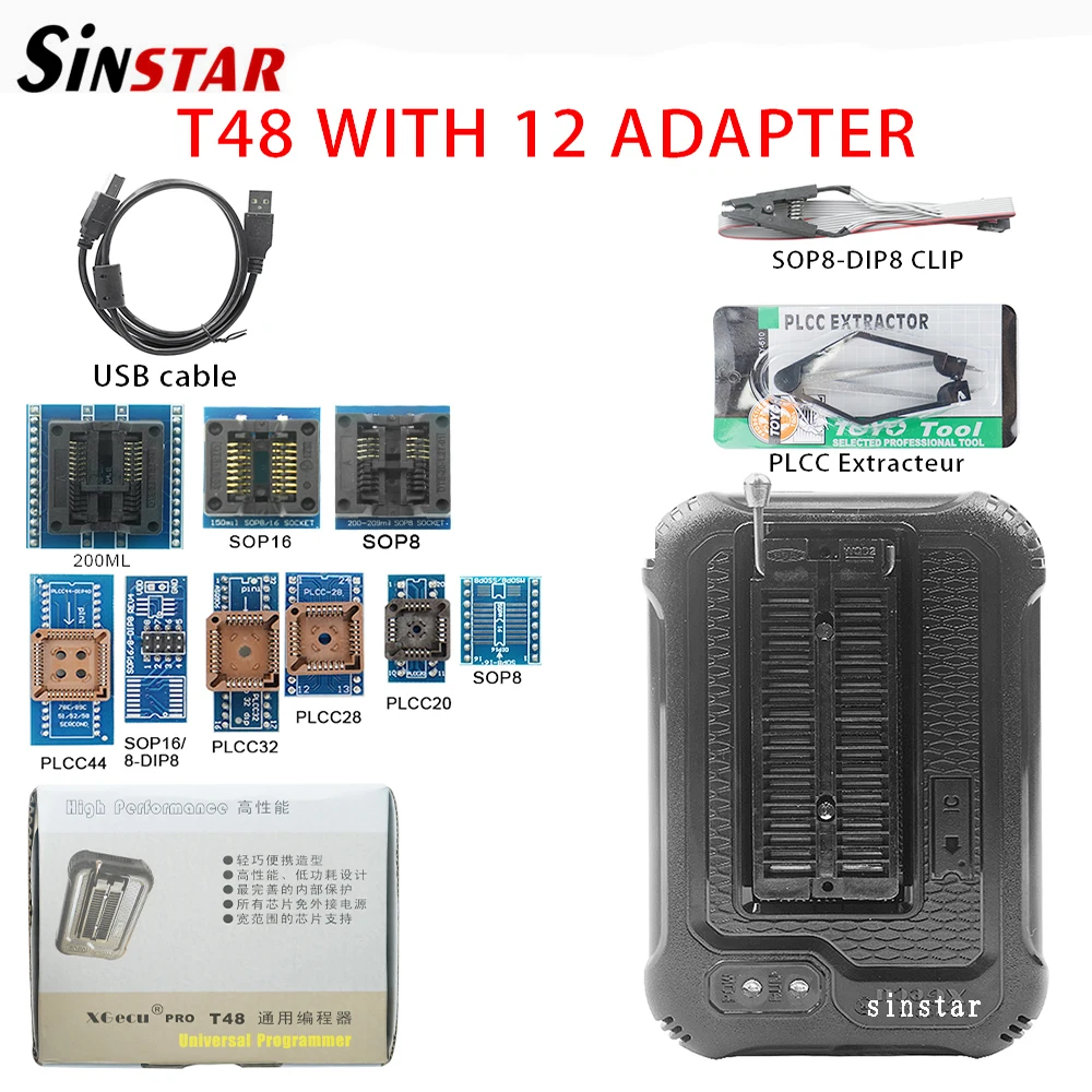 XGecu T48 [TL866-3G] Programmer + Adapters Set Support 31000+ ICs