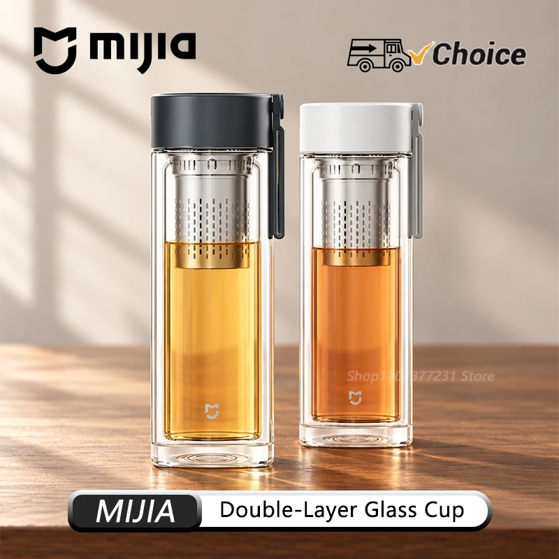NEW MIJIA Double-Layer Glass Cup 400mL Borosilicate Glass Tea Infuser Leakproof Threaded Lid Portable Office Travel Original CN