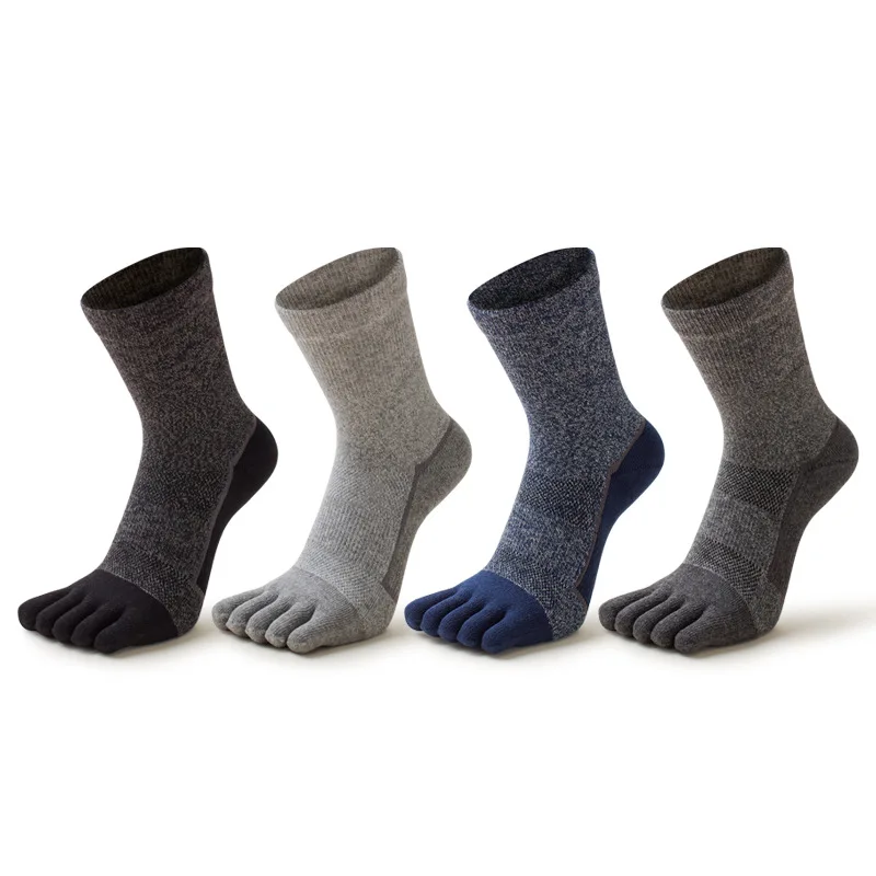 2024 Winter Warmth Men Sports Five Finger Socks 100% Cotton Sweat Absorbent Solid Color Outdoors Woman Long Tube Split Toe Socks