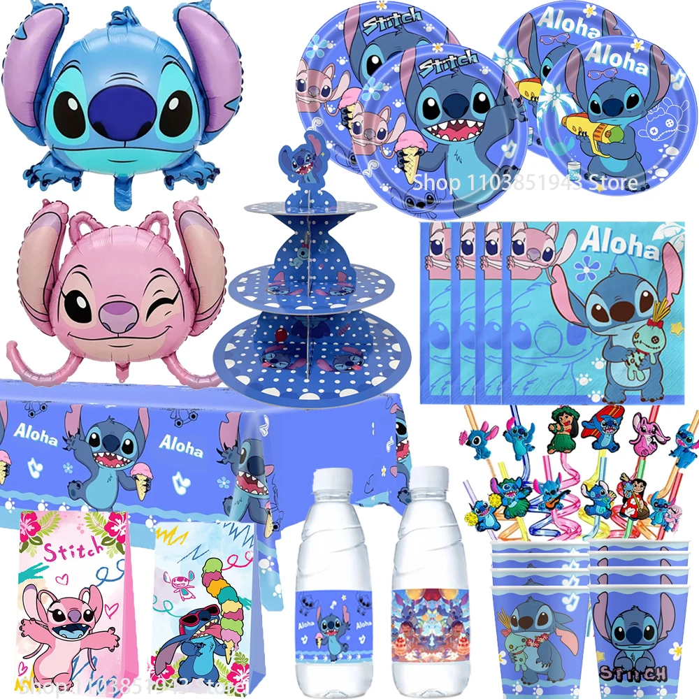 Lilo & Stitch Birthday Party Decorations Stitch Foil Balloons Disposable Tableware Set Backdrop Plate Napkin Kids Party Supplies