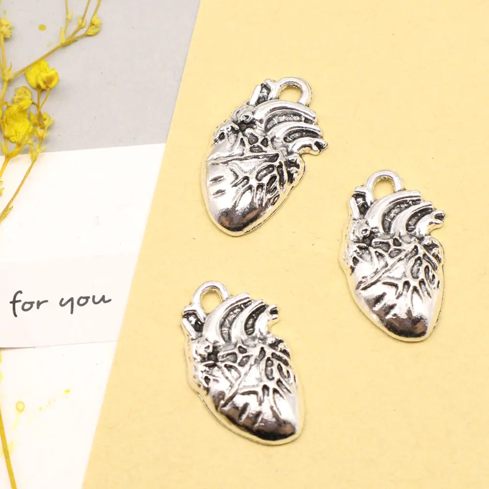 Heart Charms Pendants And Necklaces Diy Craft Diy Jewelry 15x25mm 5pcs Antique Silver Color