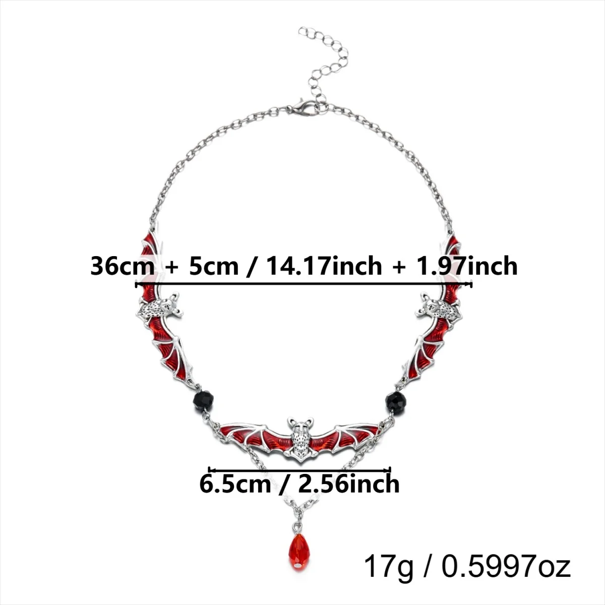 Kreative Gothic-Halskette mit rot-weißem Kristallperlen-Fledermaus-Anhänger für Damen und Herren, Halloween-Punk-Flugfledermaus-Choker, Cosplay-Party-Schmuck – Detail 39