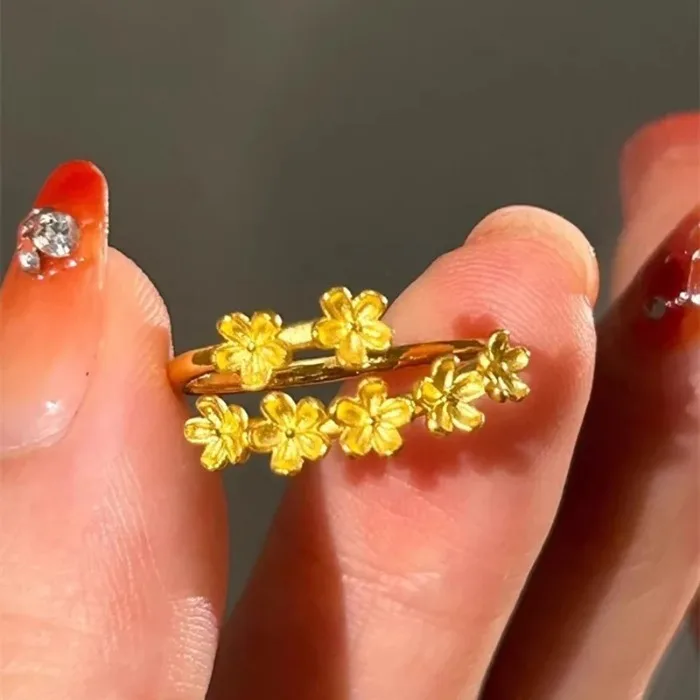 

PONYKISS 925 Sterling Silver 18K Gold Osmanthus Flower Opening Rings for Women Cute Plant Fine Jewelry Minimalist Accessories