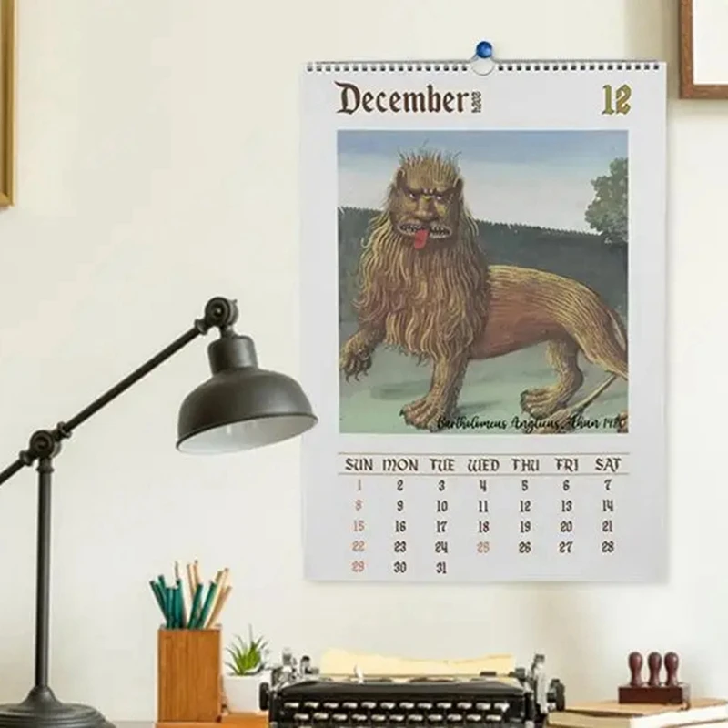 1 sztuka 2024 ozdobny zabawny kalendarz ścienny na prezent z lwem trwały codzienny kalendarz zwierzęcy zagęszczony dla szkolnego lwa