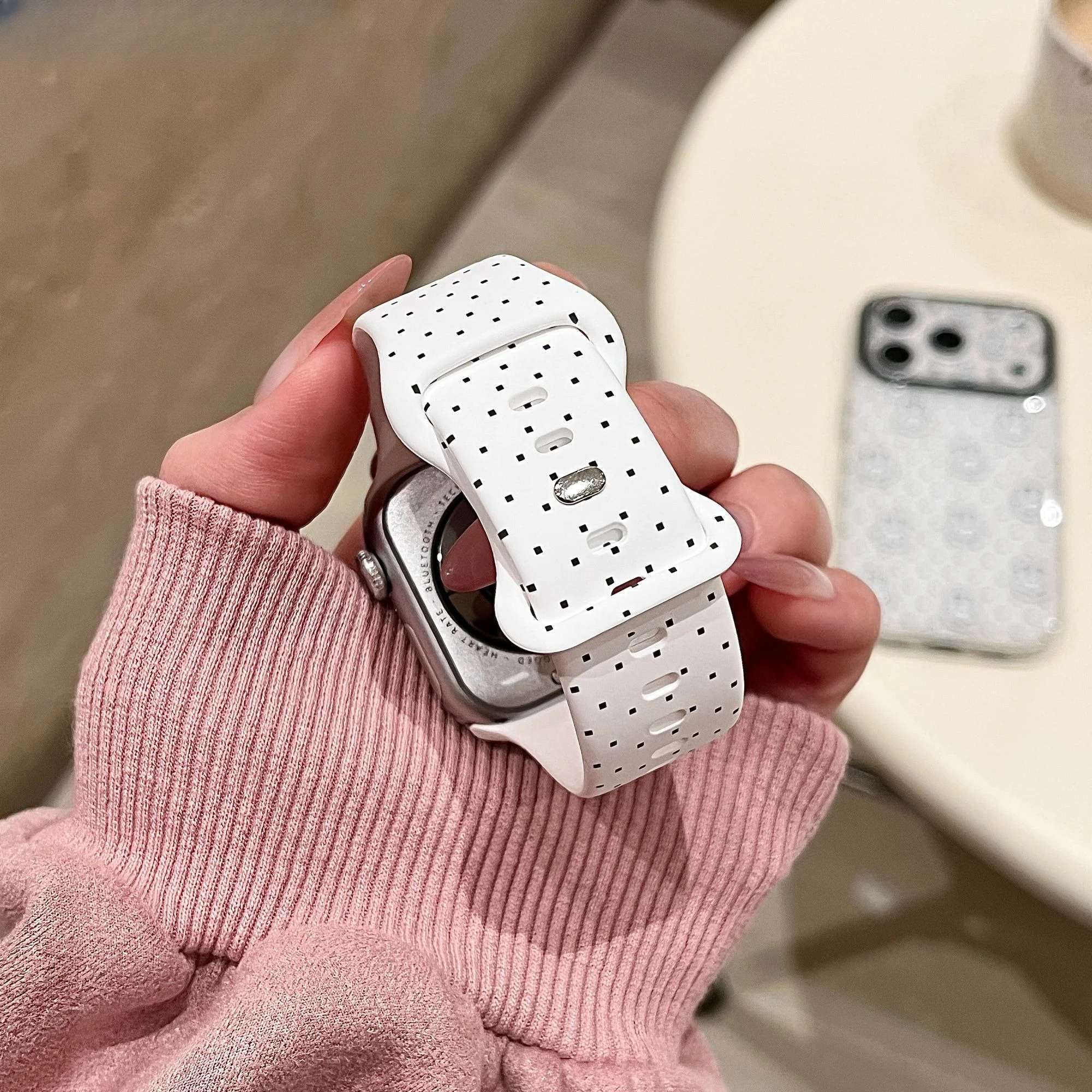 Kawaii Pixel Art Miffy White Silicone Wristband Fashion Watch Strap Fit IWatch S11 S10 S9 Skin-friendly Daily Watch Accessory view 6
