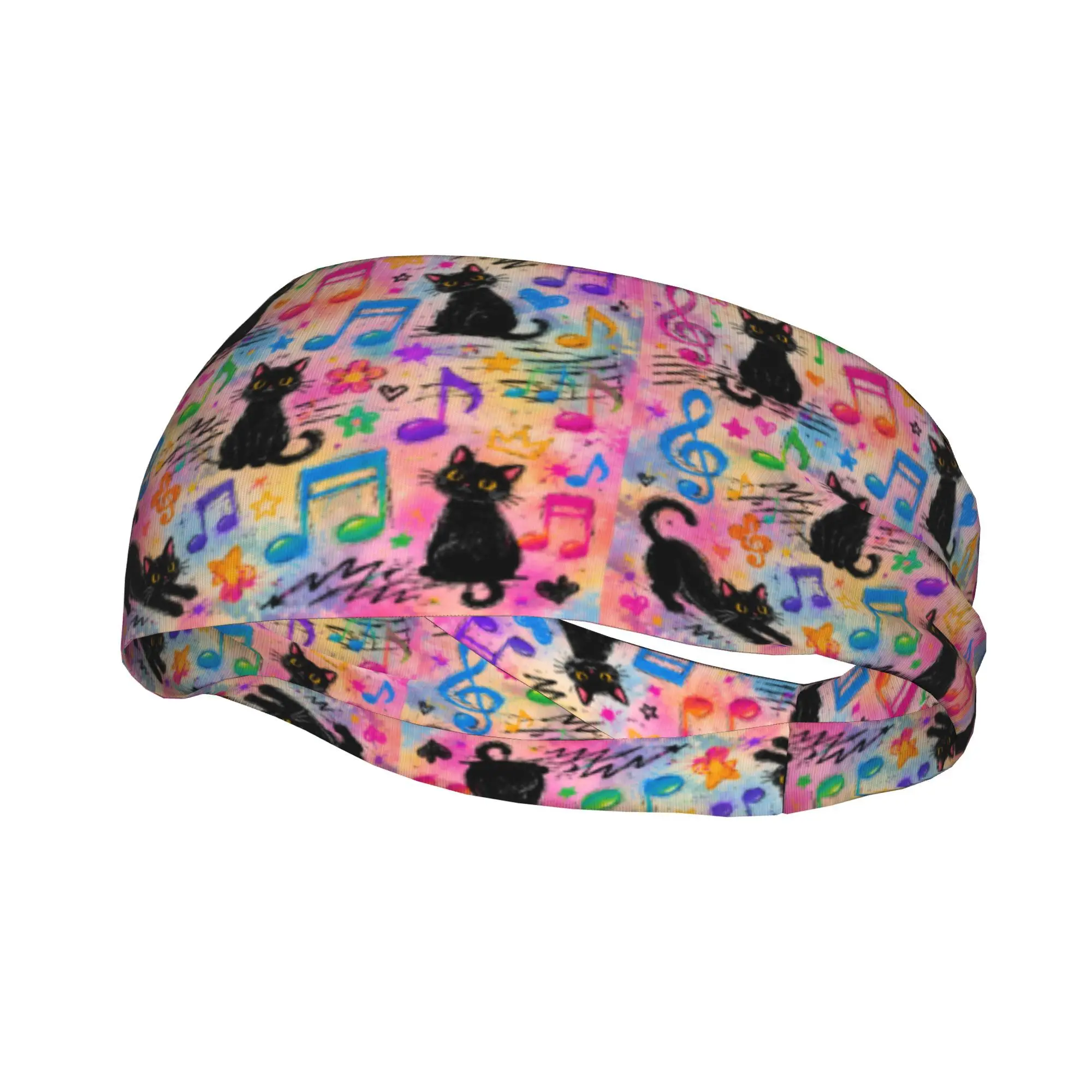 2D Print Design Cute Black Cat Street Graffiti Style Men'S Sports Headband Unique Design Outdoor Perfect for Hiking Gym
