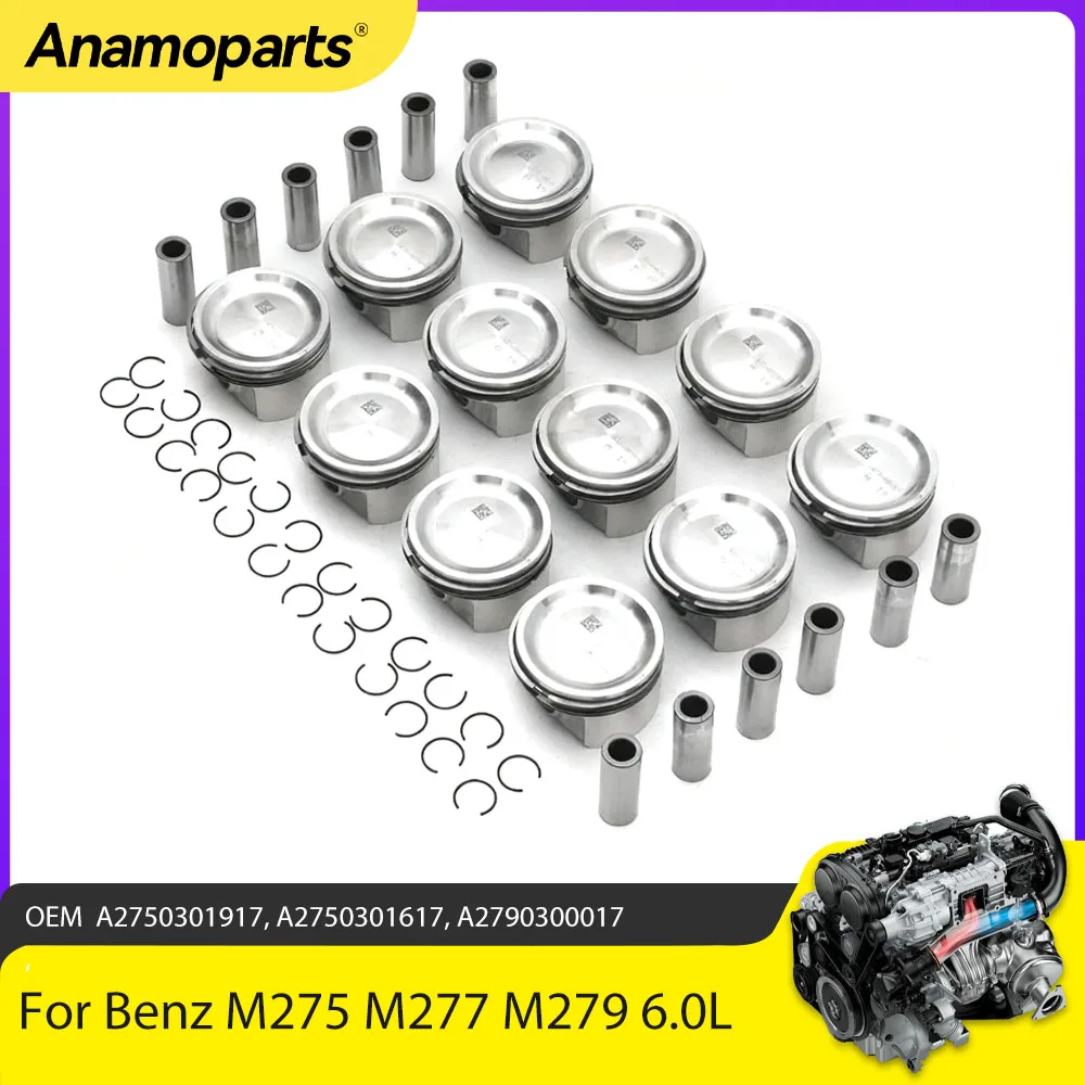 

Детали двигателя Поршень с комплектом колец STD Fit 6.0 L для Mercedes-Benz S650 S680 S65 S65L G65 AMG W221 W222 M275 M277 M279 6.0L V12