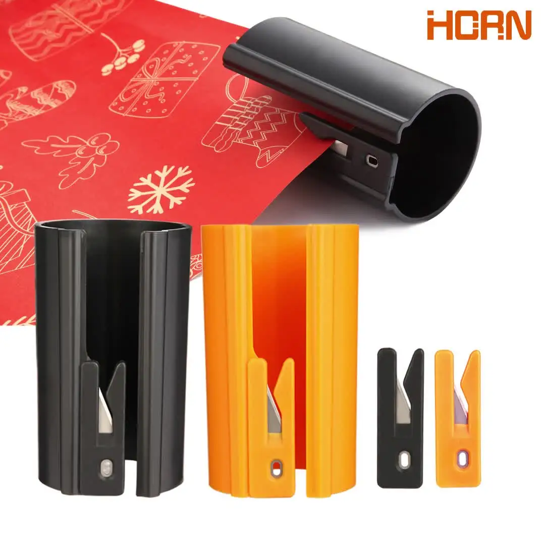 قاطعة ورق تغليف منزلقة من HORN - ماكينة تشذيب تغليف الهدايا سهلة الإنزلاق لعيد الميلاد وأعياد الميلاد، ABS متين، برتقالي/أسود