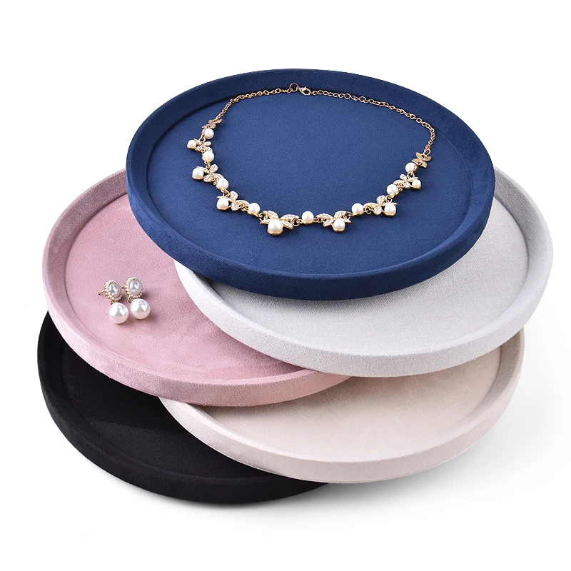 

# Velvet Jewelry Display Tray Round Shape Jewelry Display Oval Jewelry Plate Pink Blue Beige Colors