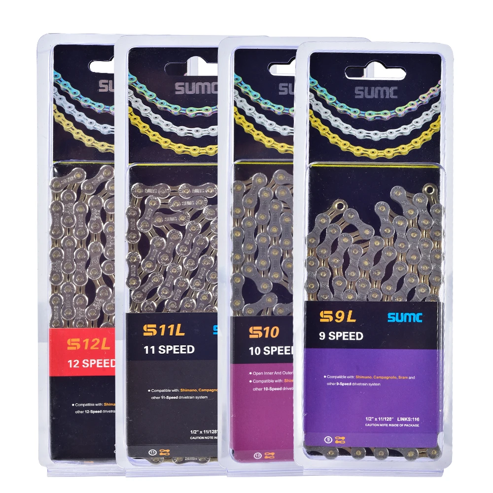 SUMC Bicycle Chains 8 9 10 11 12 Speed 116 Link MTB Road Bike Chains 8V 9V 10V 11V 12V Half Hollow for SHIMANO SRAM Campagnolo