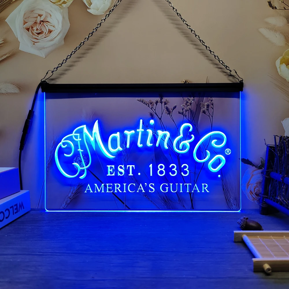 Martin Guitars Akustikmusik-3D Schnitzerei LED Neonschild Home Decor Wand Hochzeit Kreatives Schlafzimmer Schreibtisch