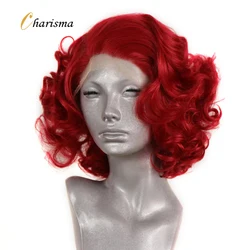 Charisma-Perruque Lace Front Synthétique Courte pour Femme, Rouge Gris, Pre-Plucked, Ligne de Cheveux, Style Ondulé, Perruque Cosplay