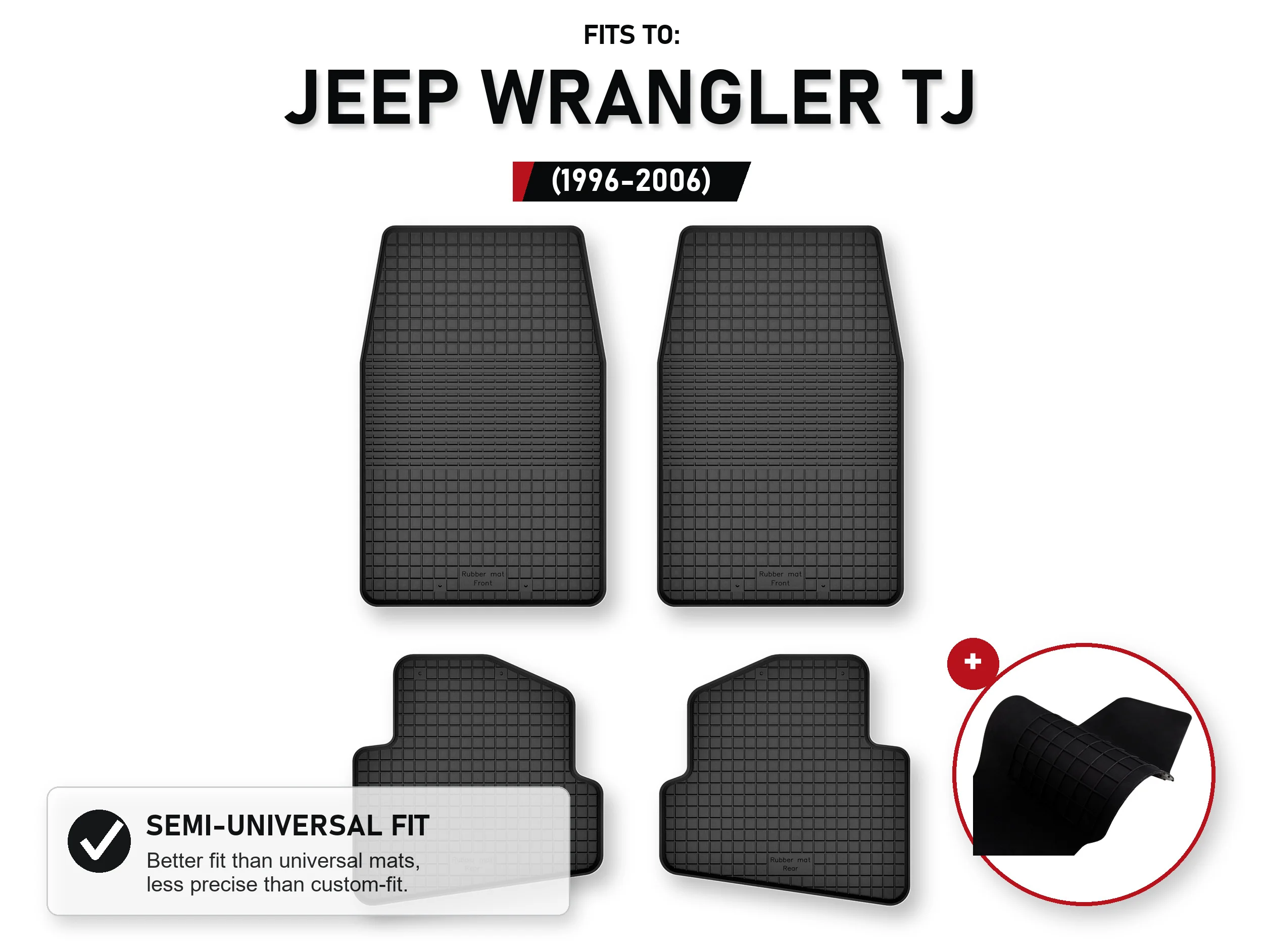 Automatten Rubberen baktype Geschikt voor: Jeep Wrangler Tj 1996-2006 Suv, set van 5 stuks Z Tunelem