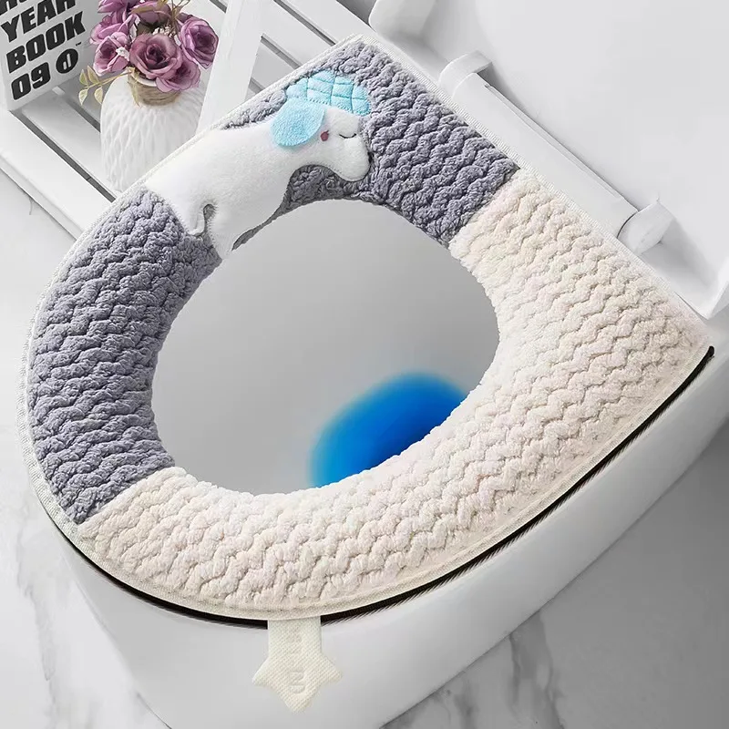 Winter home toilet mat winter toilet cushion four seasons universal warm thickening zipper soft toilet seat case pad rim cover