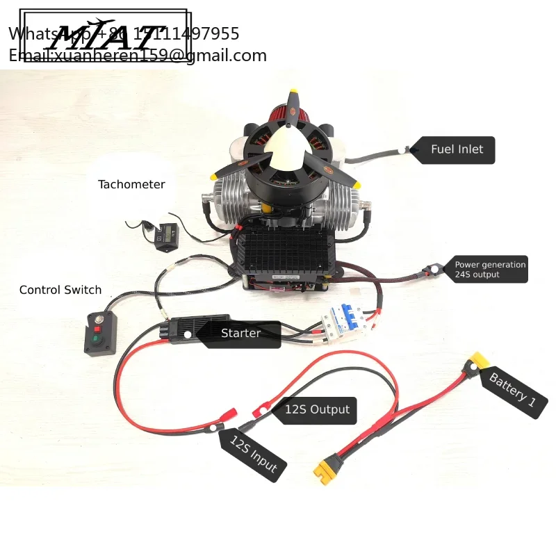 MIAT 12000W Two Cylinder Two Stroke 170cc Water Cooled Ultralight Aircraft Engine Dron Uav Hybrid Generator
