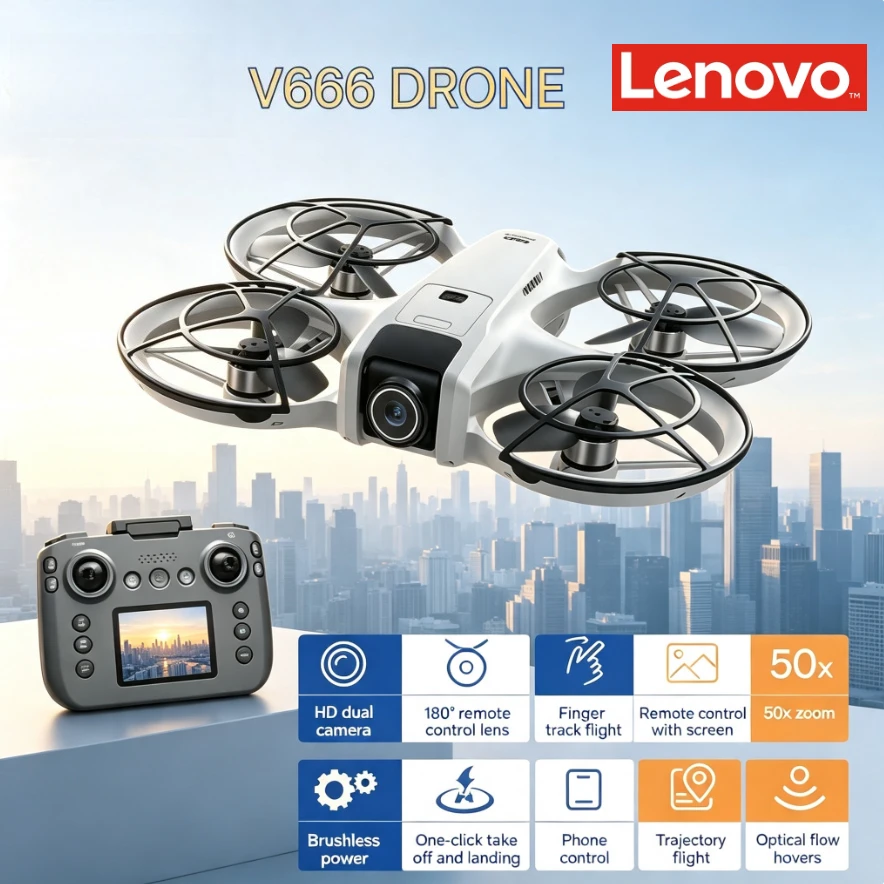 Lenovo V666 Mini Foldable Drone 8K HD Camera 5G WiFi FPV Brushless Motor Obstacle Avoidance Altitude Hold RC Quadcopter