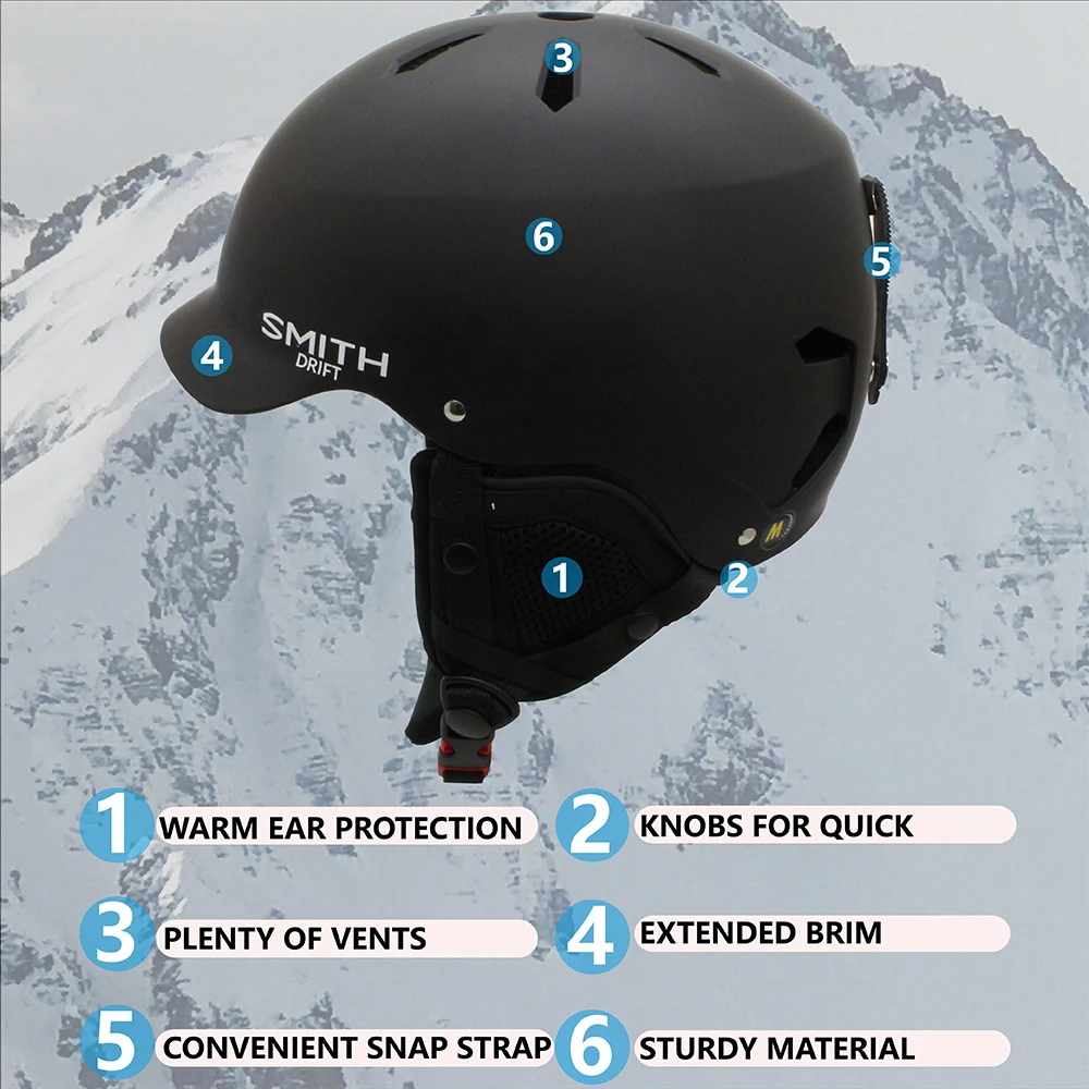 SMITH DRIFT Ski Helmet Men Women Kids CE Safety Winter Sports Snow Skiing Snowmobile Snowboard Skateboard Helmet Size 54-61cm