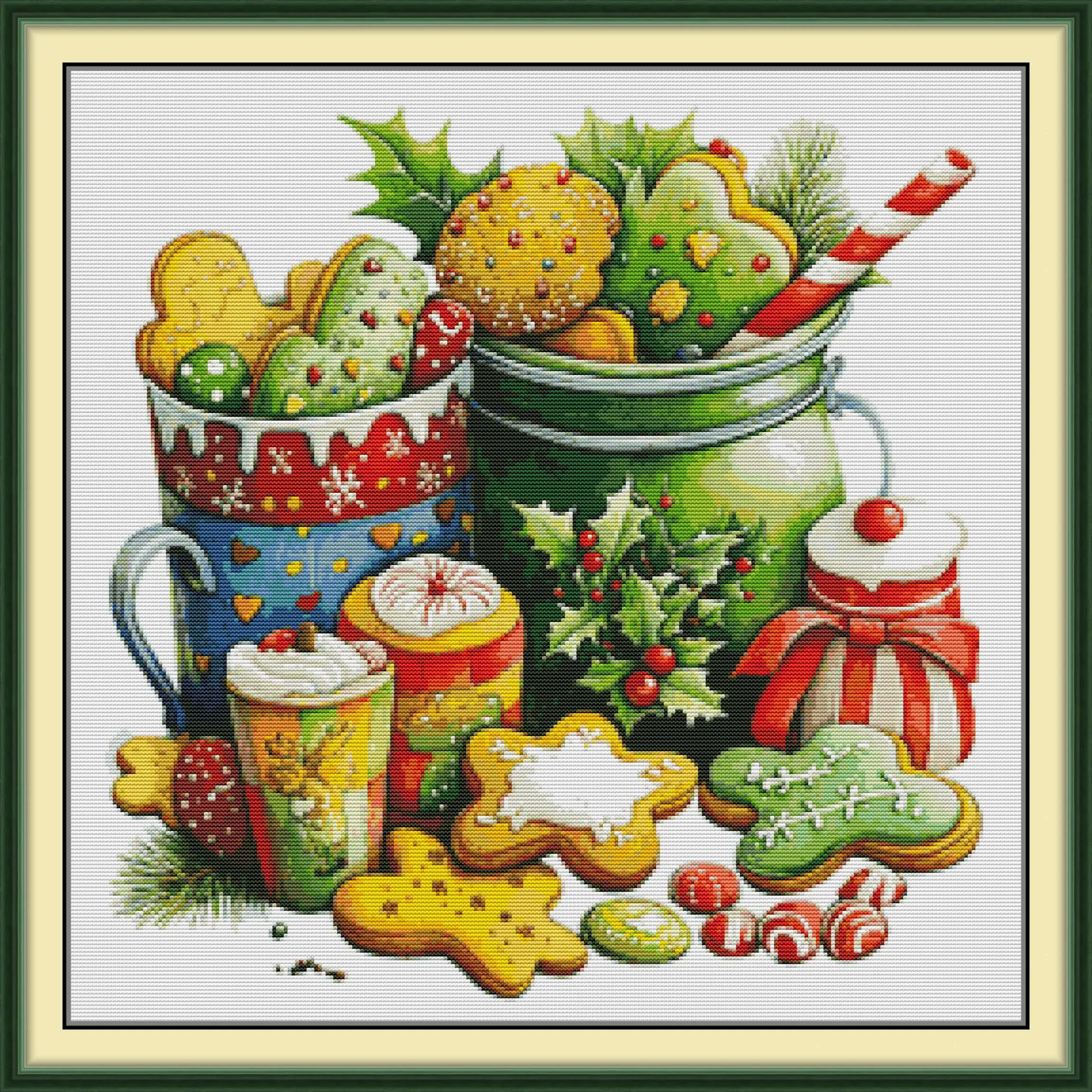 

Maydear Full Cross Stitch Kit,11CT/14CT/16CT/9CT Aida Fabric,DMC Threads Sewing Pattern Embroidery Set-Christmas Cookies 1