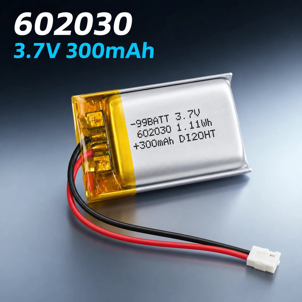 Rechargeable 602030 LiPo Battery 3.7V 300mAh with PH2.0mm Plug Lithium Polymer Cell for Bluetooth Headset MP3 Speaker