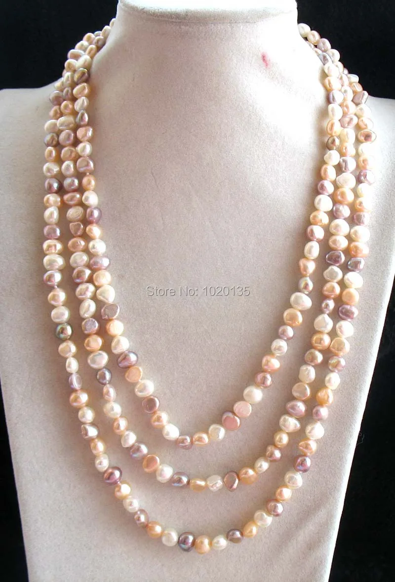 

60“”inch long 7-8mm freshwater pearl pink purple white baroque necklace wholesale bead nature gift discount