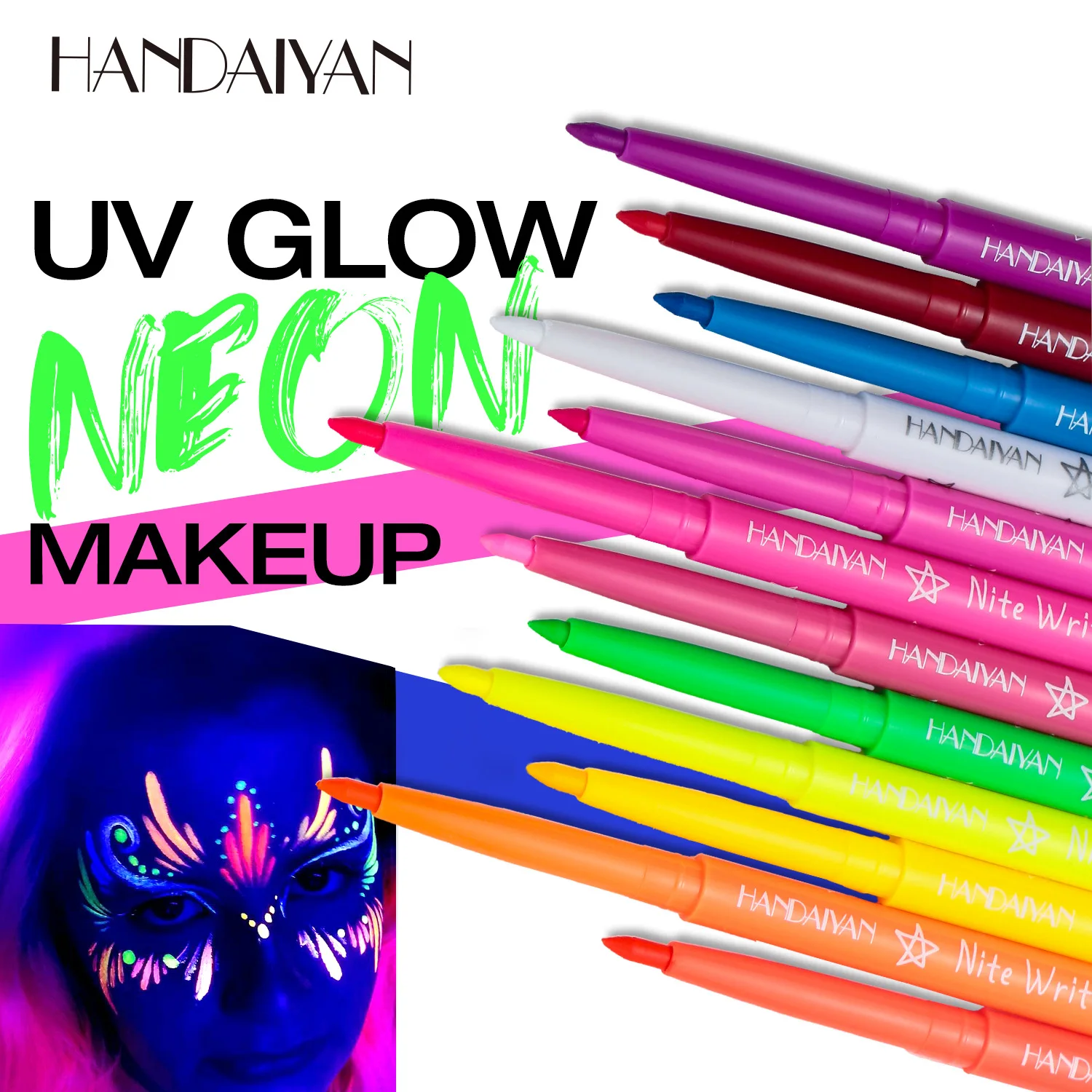 UV Neon Eye Makeup Glitter Eyeliner Quick Dry Glow In Dark Fluorescence Party Multicolor Shiny Liquid Eyeliner Cosmetic Pigment