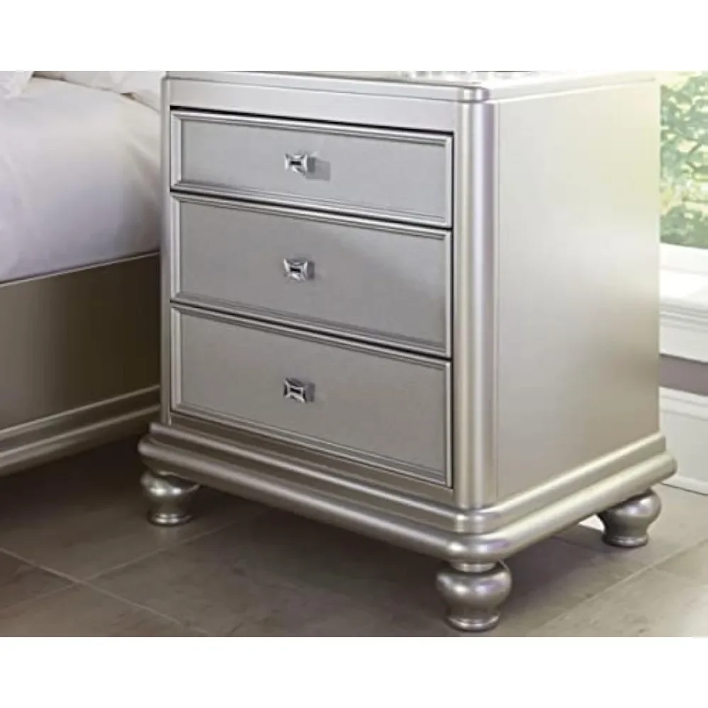 

Coralayne Glam 3 Drawer Nightstand with Faux Shagreen Drawer Fronts, Silver