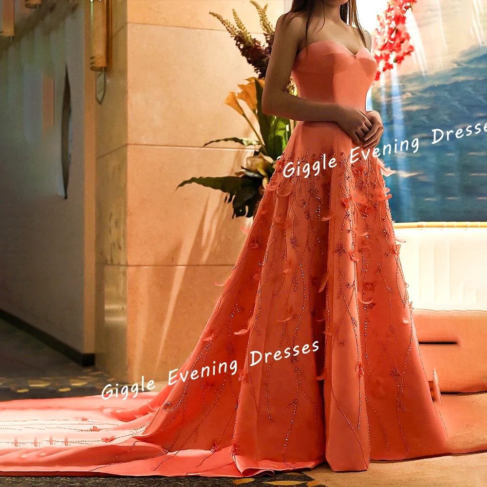 Giggle Luxury Beading Appliques New Arabic Evening Dresses Women 2024 فساتين سهرة Floor-Length Strapless Wedding Party Prom Gown