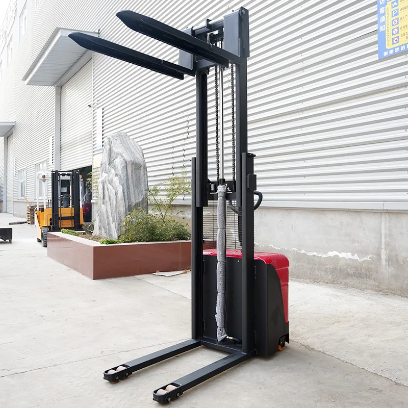 2T 3.5m Stand-on Electric Stacker Wide Leg Straddle Pallet Stacker with Adjustable Forks for Warehouse Material Handling 2000kg