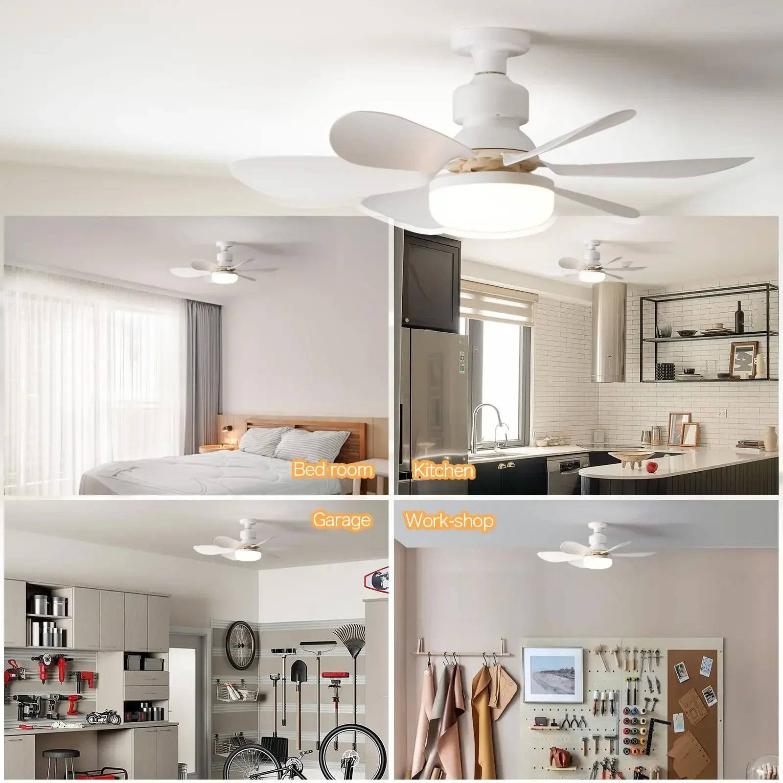 LED 30W ceiling fan light E27 with remote control for dimming, suitable for living room, study, household use, 85-265V bulb