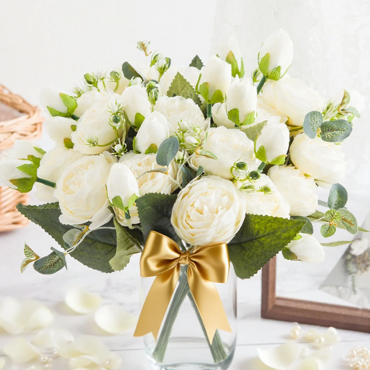Artificial Flowers Rose Silk Peony Brial Bouquet Home Room Table Decora Festival Wedding Scrapbook Fake Plants Diy Gifts Props