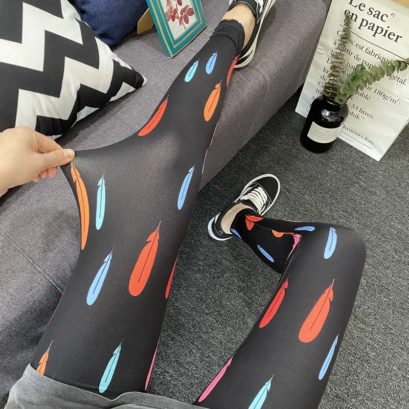 

Spring Summer New High Waist Stretchy Print Fitn Sports Leggings Thin Yoga Pants Outerwear Tight Fit Bot for Women