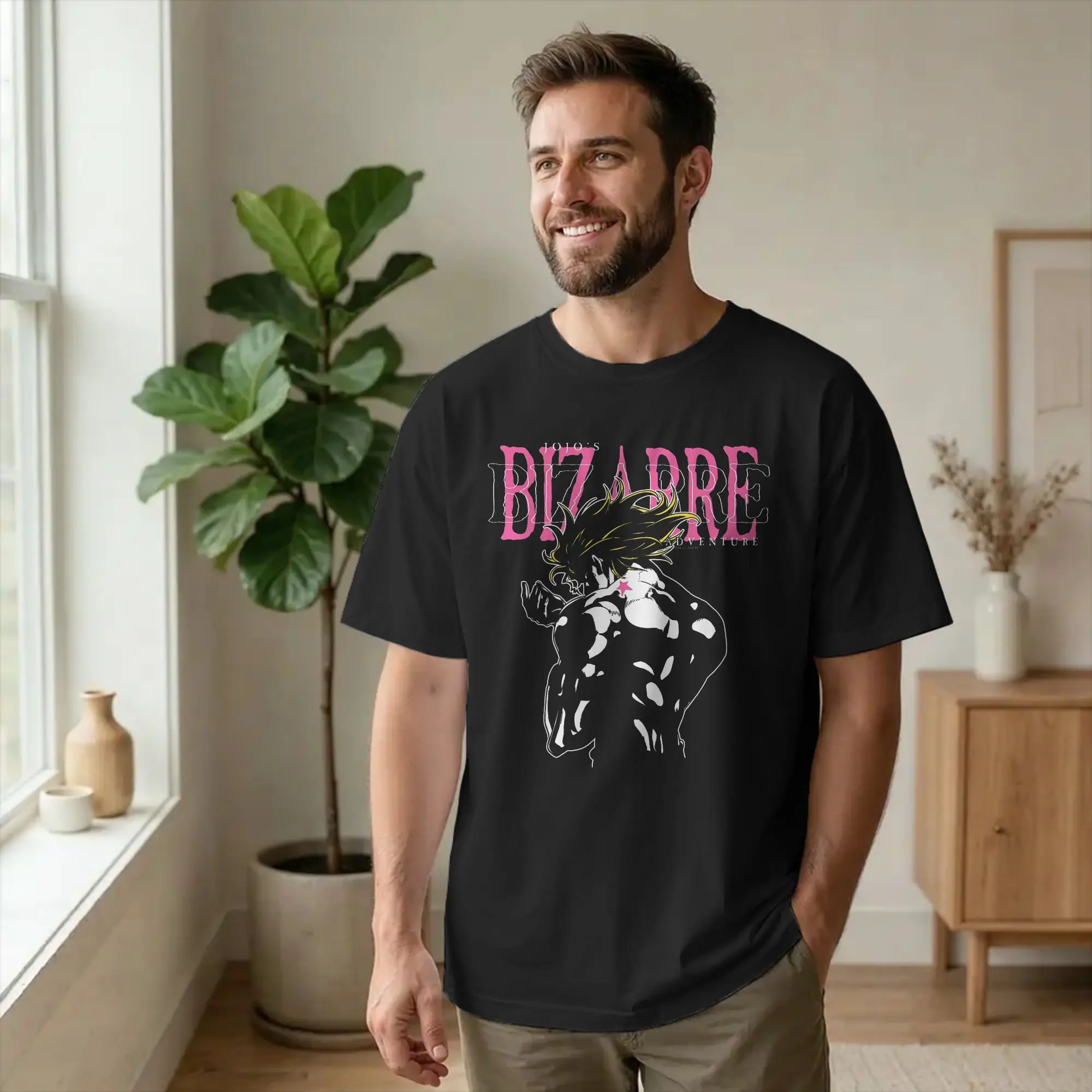 DIO With Joestar Birthmark Japanese Anime  T-Shirt For Men 100%Cotton Top Tee Kawaii Joestar Family Bizarre Adventure O-neck