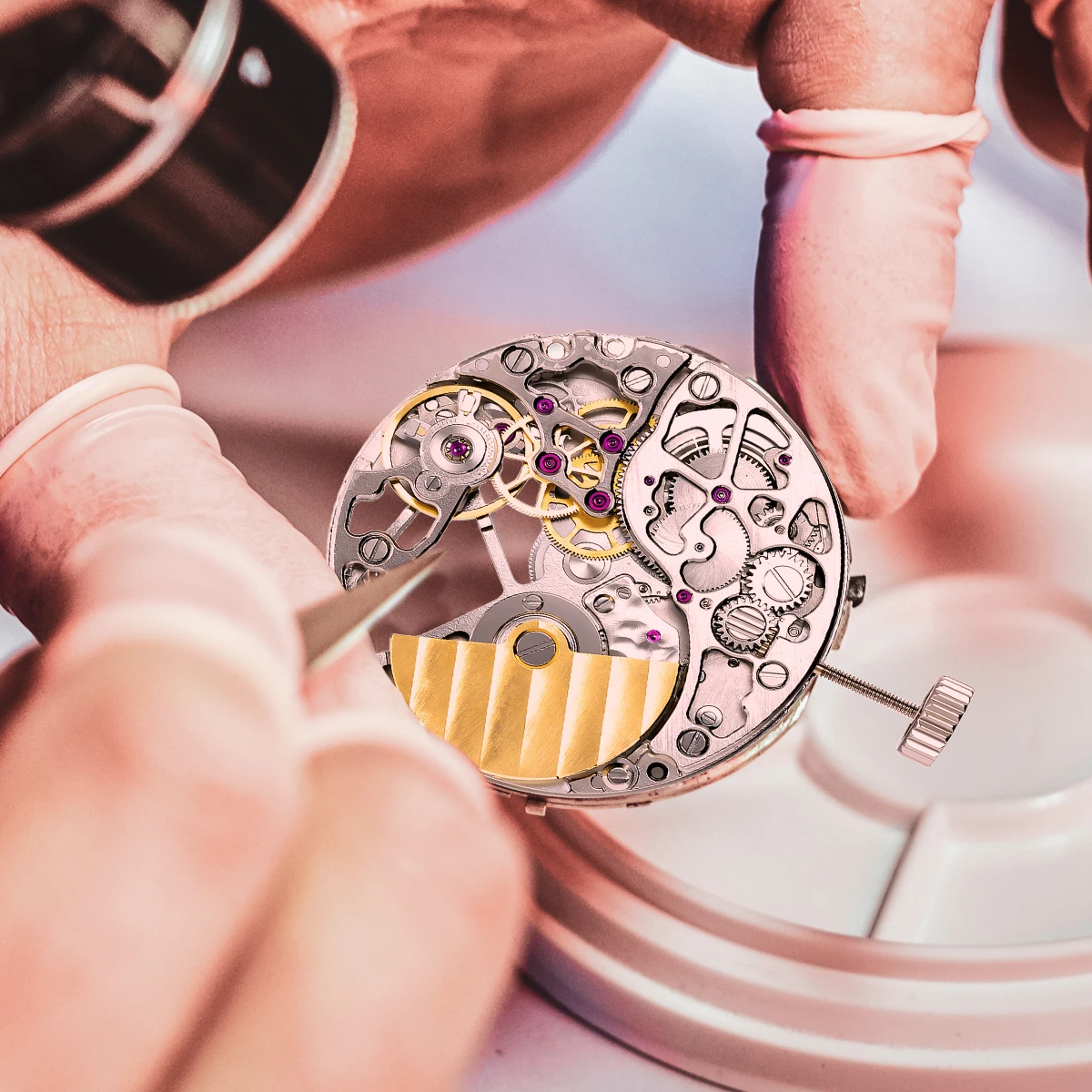 33 Jewels Skeleton Watch Movement for 550AA,Super Slim MicroRotor Automatic Movement three-pin Single-date Watch accessory
