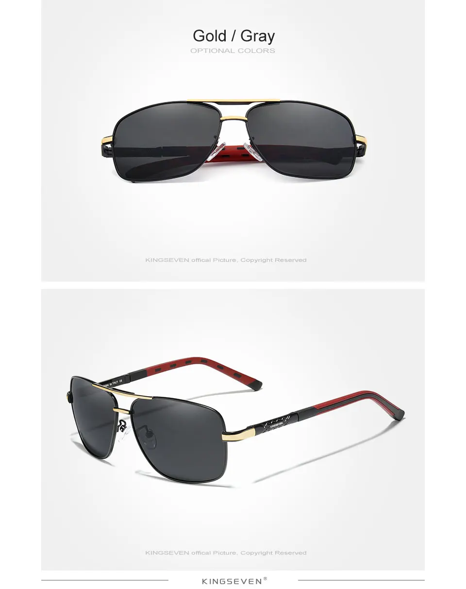 KINGSEVEN Aluminium Marke Polarisierte Sonnenbrille Männer Frauen Mode Rahmen Männlichen Spiegel Sonnenbrille Für Fahren Rot Design Tempel – Detail 7