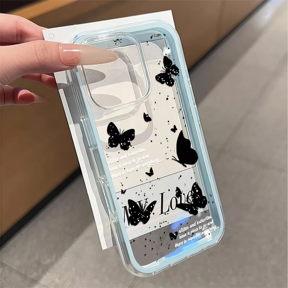 Traumhafte Schwarze Schmetterling Transparente Handyhülle für iPhone 16 14 15 Plus 13 14 15 17 16 12 11 ProMax 16Pro 17Air Weiche Durchsichtige Hülle – Detail 2