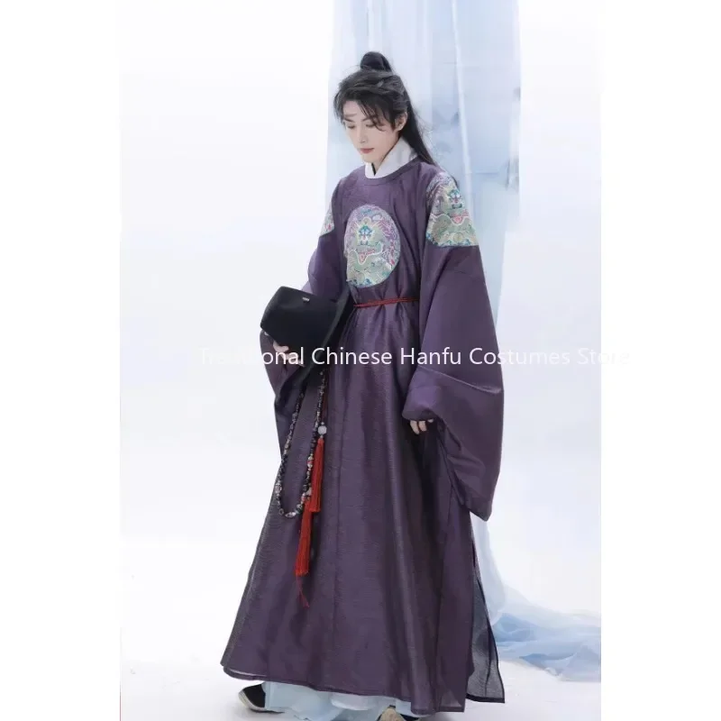 

YanShanTing Two Colors Ming Dynasty Dragon Group Dragon Fill Bright Round Collar Mens Robe Hanfu Dress