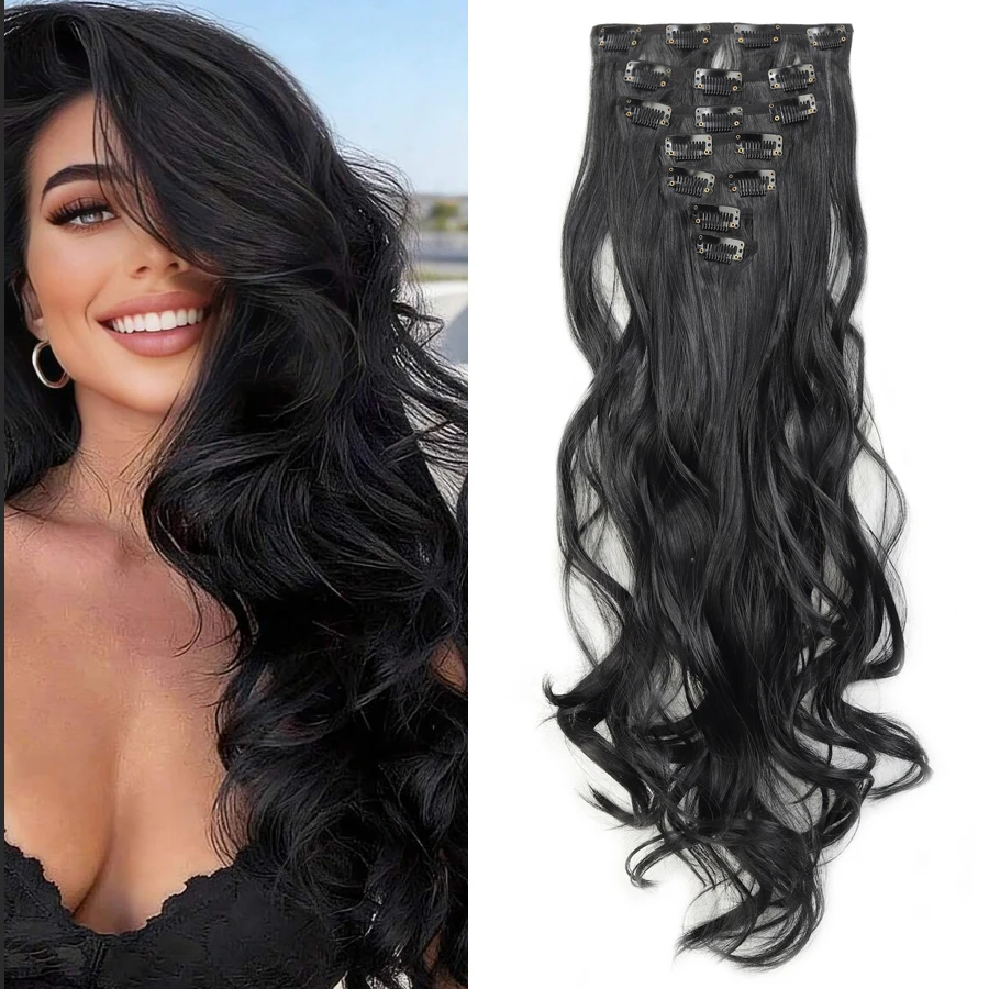 Long synthetic water ripple corn beard style multi piece hair extensions, 7-piece card style hair extensions, 20 inch women's ha