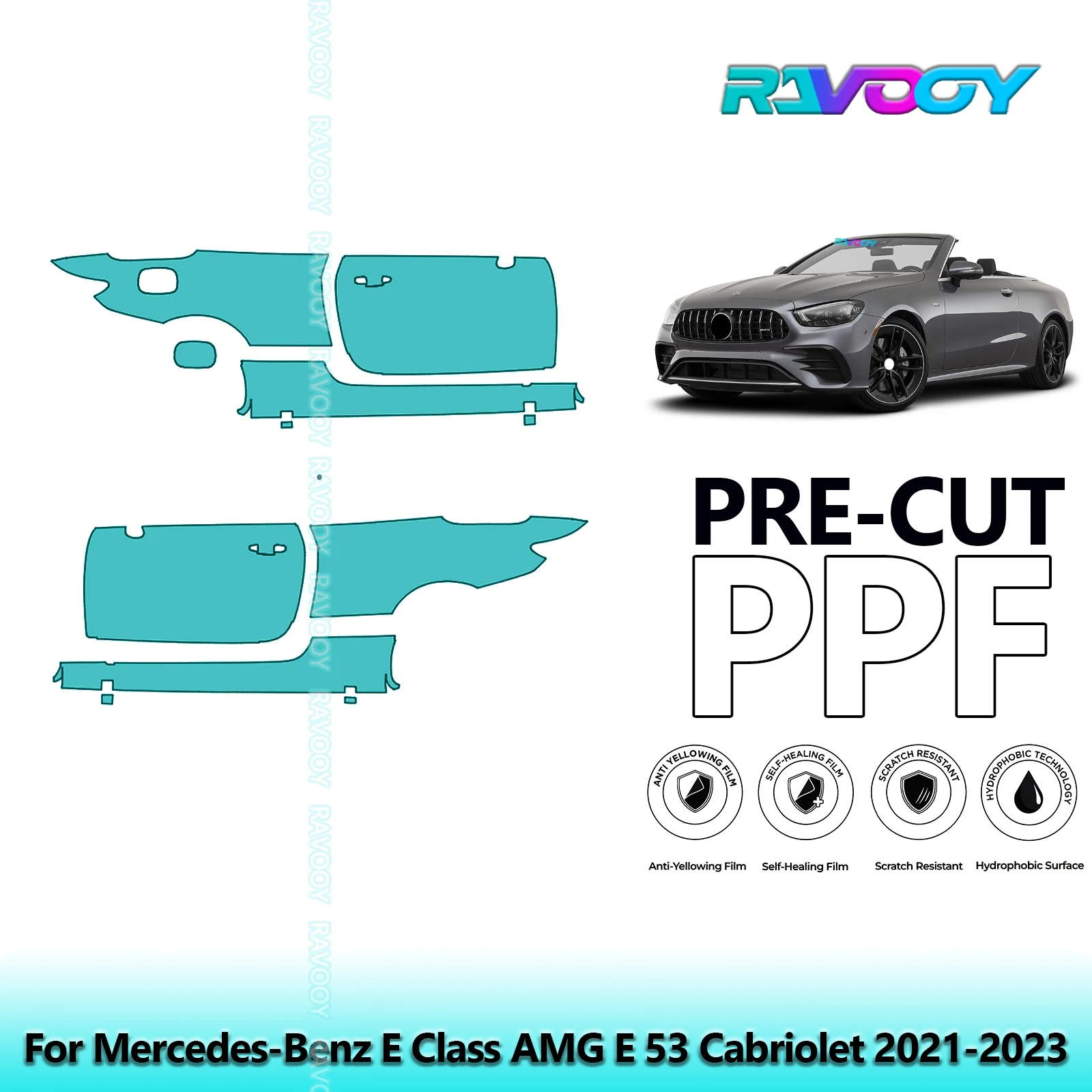 

For Mercedes-Benz E Class AMG E 53 Cabriolet 2021-2023 8.5mil Pre-Cut PPF Door & A/B Pillar Kit TPU Paint Protection Film Set