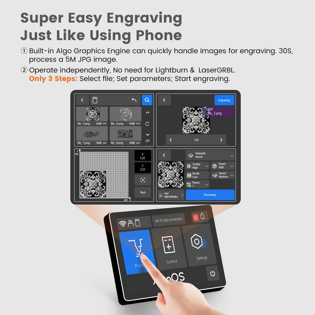 AlgoLaser-Machine de Découpe Alpha 22W, Routeur à Bois de Bureau, Outils de Travail de Calcul de Diode, Découpeur Laser avec Écran Tactile