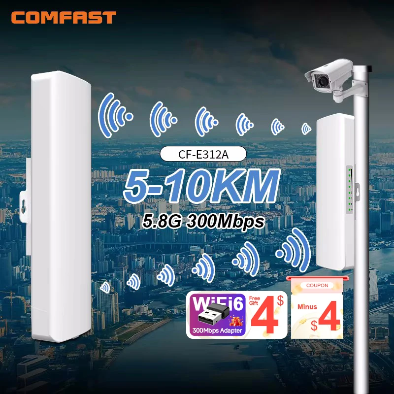 COMFAST 5KM 5GHz 300Mbps Outdoor CPE Wifi Access Point Wireless Wi Fi Router Extender Bridge Nanostation 2*14dbi Antenna booster