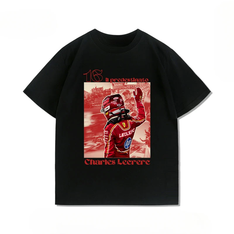 Summer 2025 New Collection: Leclerc F1 No. 16 Pure Cotton Printed T-shirt for Men Women High-quality Y2K Bug Pure Cotton T-shirt #1